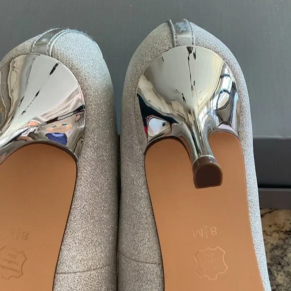 I. Miller Silver Sparkle Low Heeled Formal Prom Bridal Open Toe Shoes - Picture 7 of 10